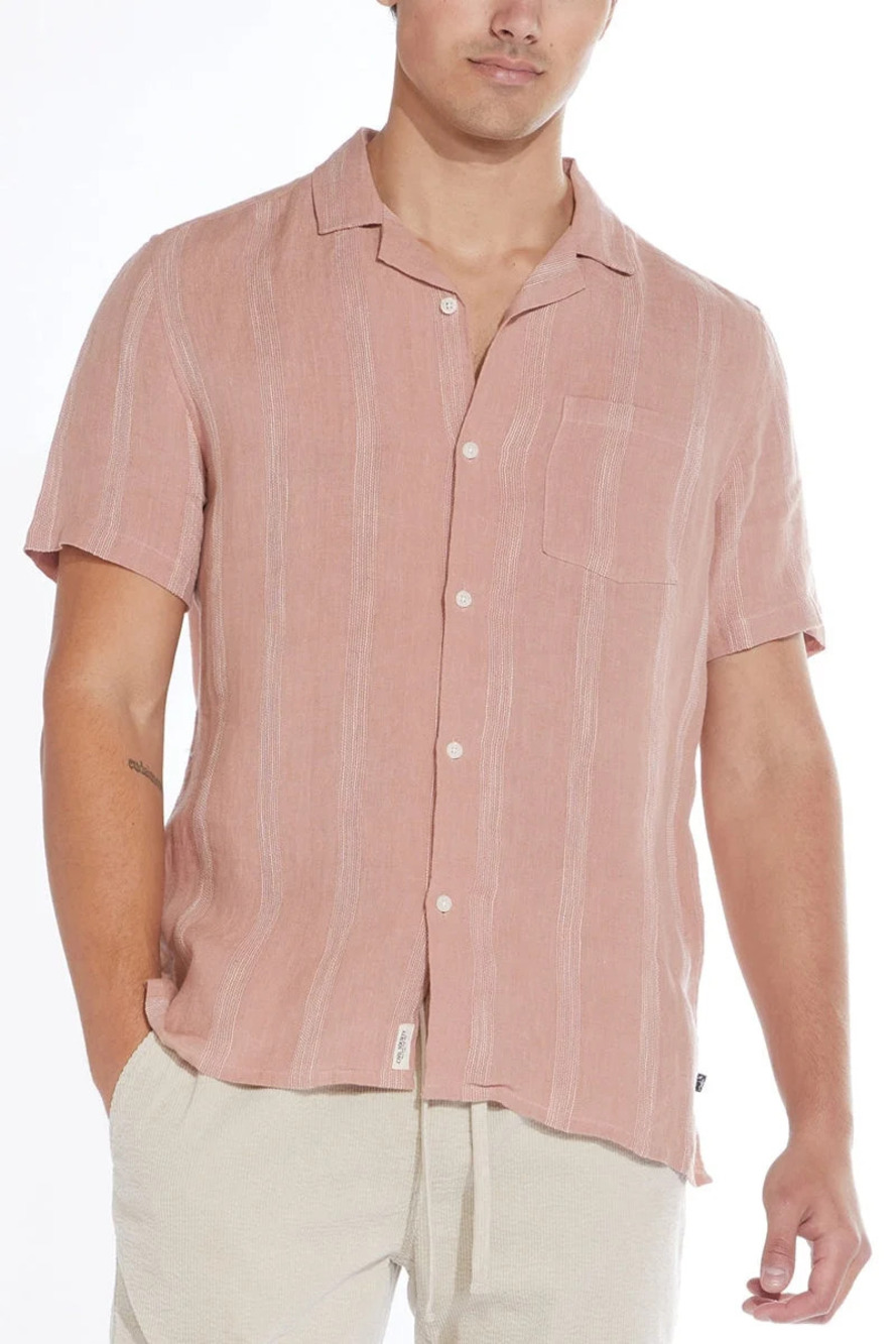 Civil Society Dusty Pink Tonal Striped Cotton/Linen Blend Shirt/33596